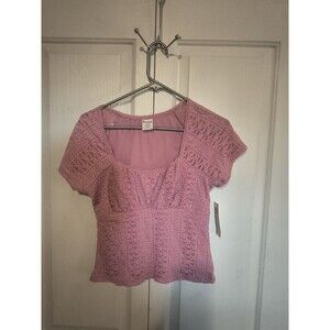 No Boundaries Blouse Women Medium 8-10 Pink Crochet Lace Babydoll Top Lined NWT